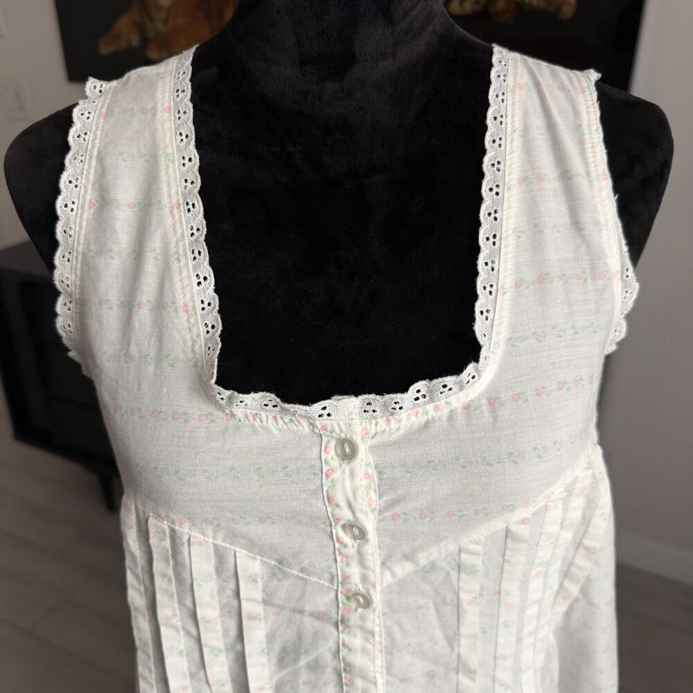 Vintage Ilise Stevens Cotton Nightgown Size Medium Cottagecore Floral White - Picture 3 of 8